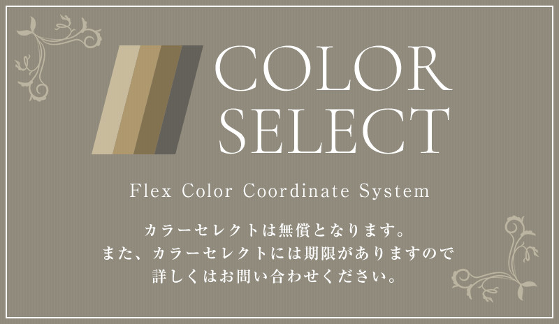 COLOR SELECT　Flex Color Coordinate System　カラーセレクトは無償となります。また、カラーセレクトには期限がありますので詳しくはお問い合わせください。